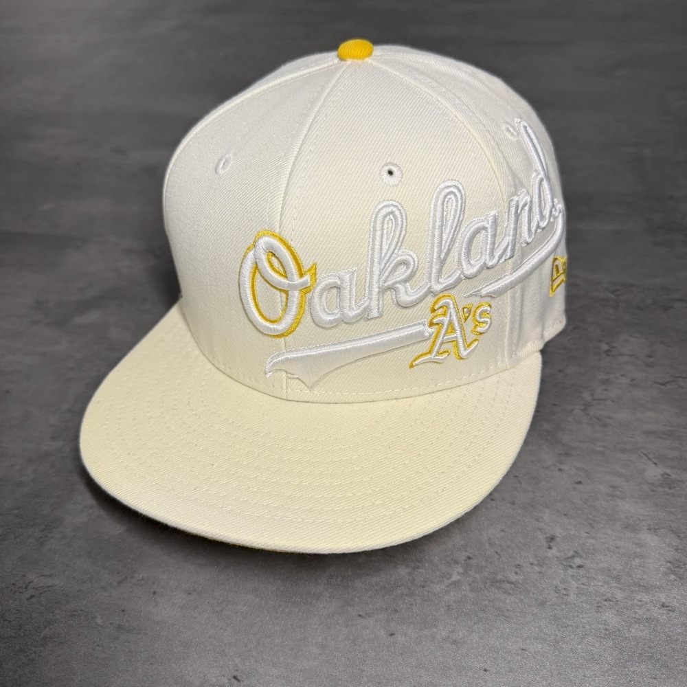 New Era Oakland Athletics A's Hat 59Fifty Cap 7 1/4 Cream White Yellow Oatmeal